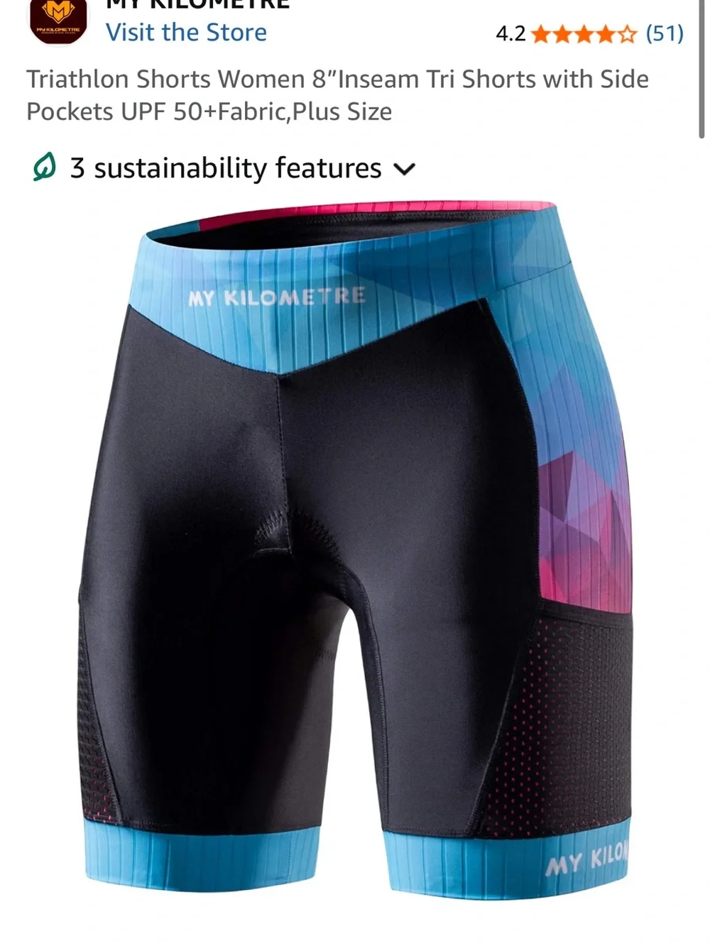Men’s Black Cycling Shorts with Blue & Pink Panels